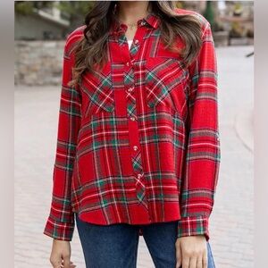 NWT Grace & Lace Mel’s Favorite Button Up in Holiday Plaid Size XS
